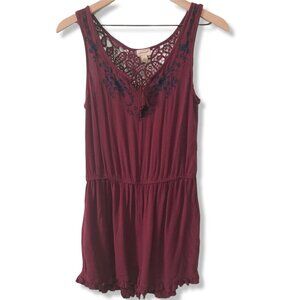 Cape Juby romper womens Size Small sleeveless romper embroidered lace wine short